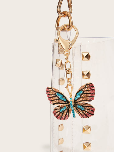 Color-block Rhinestone Engraved Butterfly Bag Accessory