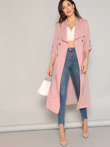 Waist Belted Double Breasted Waterfall Coat