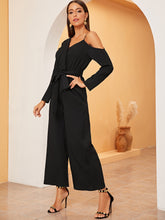 Load image into Gallery viewer, Asymmetrical Neck Wide Leg Belted Jumpsuit