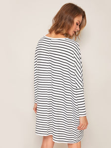 Batwing Sleeve Striped Oversized Dress