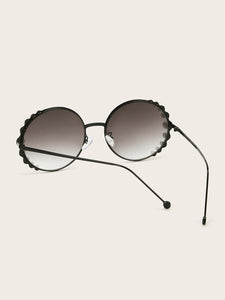 Faux Pearl Decor Round Frame Sunglasses