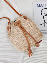 Load image into Gallery viewer, Tassel Decor Woven Bag With Drawstring