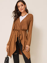 Load image into Gallery viewer, Draped Collar Tie Waist Suede Coat