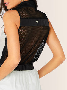 O-ring Zip Mesh Yoke and Back Drawstring Waist Romper