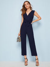 Load image into Gallery viewer, Self Tie Slit Side Surplice Jumpsuit