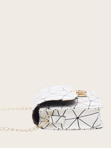 Geometric Print Push Lock Chain Bag