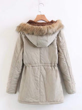 Load image into Gallery viewer, Faux Fur Drawstring Waist Parka Coat