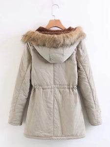 Faux Fur Drawstring Waist Parka Coat