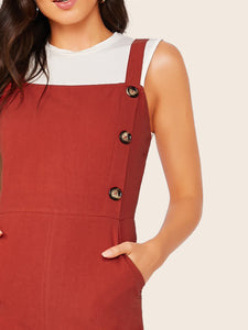 Buttoned Front Slant Pocket Pinafore Jumpsuit