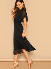 Load image into Gallery viewer, Mock-neck Knot Back Sheer Panel Dress