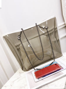 Clear PVC Chain Tote Bag With Inner Clutch