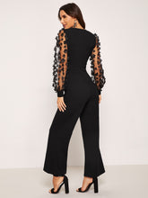 Load image into Gallery viewer, 3D Applique Sheer Sleeve Keyhole Front Jumpsuit