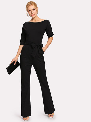 Button Detail Self Tie Jumpsuit