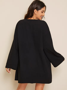 Solid Bell Sleeve Open Front Coat