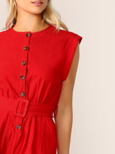 Load image into Gallery viewer, Button Front Buckle Belted Romper