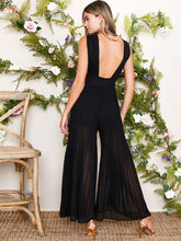 Load image into Gallery viewer, Backless Plunging Neck Buckle Waist Pleated Wide Leg Jumpsuit