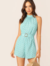 Load image into Gallery viewer, Plicated Detail Buckle Belted Halter Romper