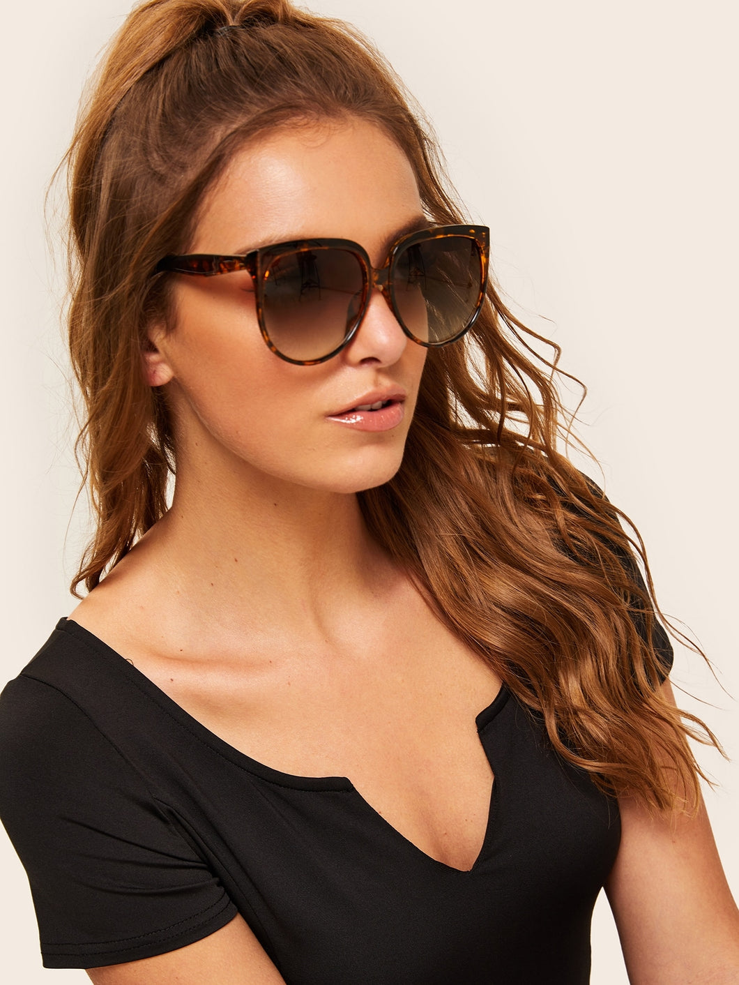 Tortoiseshell Pattern Flat Lens Sunglasses