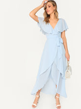 Load image into Gallery viewer, Self Belted Surplice Wrap Cape Dress