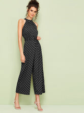 Load image into Gallery viewer, Polka Dot Belted Wide Leg Halter Jumpsuit