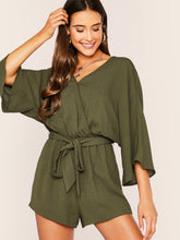 Load image into Gallery viewer, Surplice Neck Bell Sleeve Self Belted Playsuit