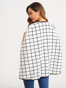 Open Front Contrast Binding Grid Capes Coat