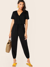 Load image into Gallery viewer, Solid Drawstring Waist Surplice Neck Jumpsuit