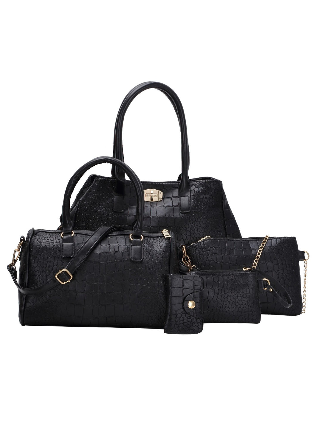 5pcs Faux Crocodile Embossed Leather Bag Set