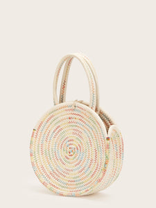 Ball Decor Weave Round Satchel Bag