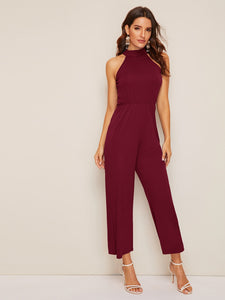 Tie Back Wide Leg Halter Neck Jumpsuit