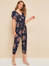 Load image into Gallery viewer, Self Belted Slant Pocket Floral Print Jumpsuit