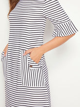 Load image into Gallery viewer, Striped Dual Pocket Ruffle Hem Dress