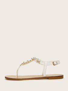 Faux Pearl Decor Toe Post Sandals