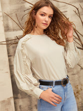 Load image into Gallery viewer, Frill Trim Bishop Sleeve Top