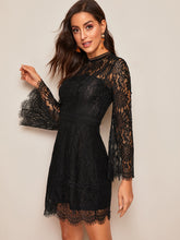 Load image into Gallery viewer, Trumpet Sleeve Floral Lace Overlay Dress