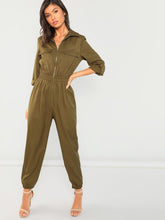 Load image into Gallery viewer, Zip Up Pocket Front Elastic Waist Jumpsuit