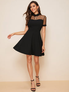 Sweetheart Neck Dot Mesh Skater Dress