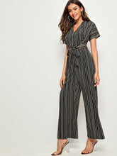 Load image into Gallery viewer, Striped Print Belted Wide Leg Jumpsuit