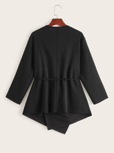 Load image into Gallery viewer, Waterfall Collar Asymmetrical Hem Coat With Belt