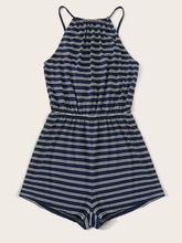 Load image into Gallery viewer, Blouson Waist Striped Halter Romper