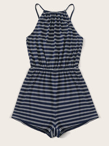 Blouson Waist Striped Halter Romper