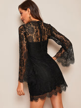 Load image into Gallery viewer, Trumpet Sleeve Floral Lace Overlay Dress