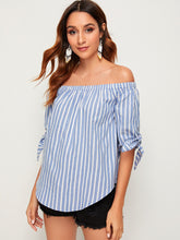 Load image into Gallery viewer, Striped Off Shoulder Knotted Sleeve Top