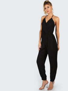 Surplice Self Tie Halter Jumpsuit