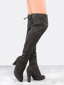 Almond Toe Chunky Heel Thigh High Boots