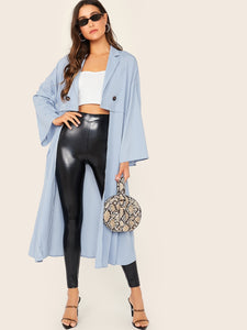 Notch Collar Open Front Button Detail Trench Coat