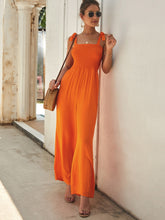 Load image into Gallery viewer, Neon Orange Shirred Knot Wide Leg Jumpsuit