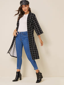 Open Placket Split Back Grid Coat