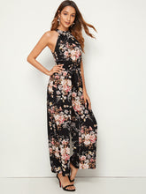 Load image into Gallery viewer, Botanical Print Wide Leg Halter Jumpsuit