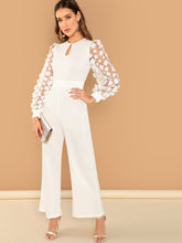 Load image into Gallery viewer, 3D Applique Sheer Sleeve Keyhole Front Jumpsuit